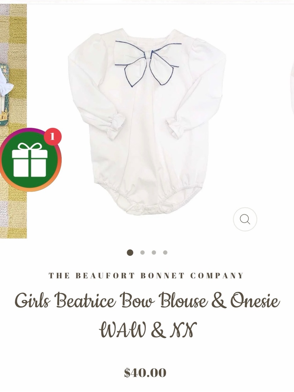 The Beaufort Bonnet Company White Onesie with Navy Bow Trim